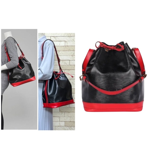 ❤️🔥❤️Auth LOUIS VUITTON Epi Bi color GM Noe bucket Shoulder Bag Black Red